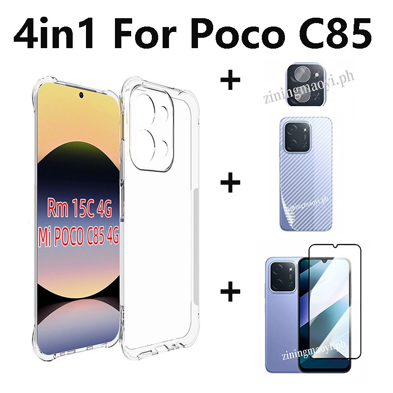 Ốp điện thoại trong suốt mềm chống sốc 4in1 Xiaomi Poco C85 cho Xiaomi Poco C71 C75 C61 C65 Phim kính cường lực và ống kính máy ảnh và phim mặt sau