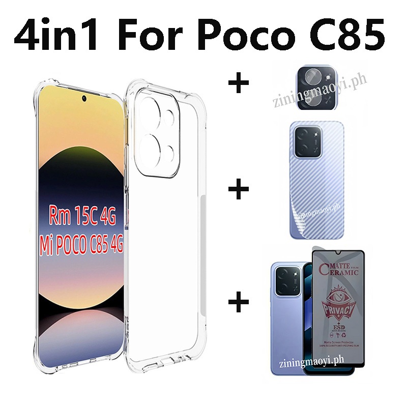 Ốp điện thoại trong suốt mềm chống sốc 4in1 Xiaomi Poco C85 cho Xiaomi Poco C71 C75 C61 C65 Phim kính cường lực và ống kính máy ảnh và phim mặt sau