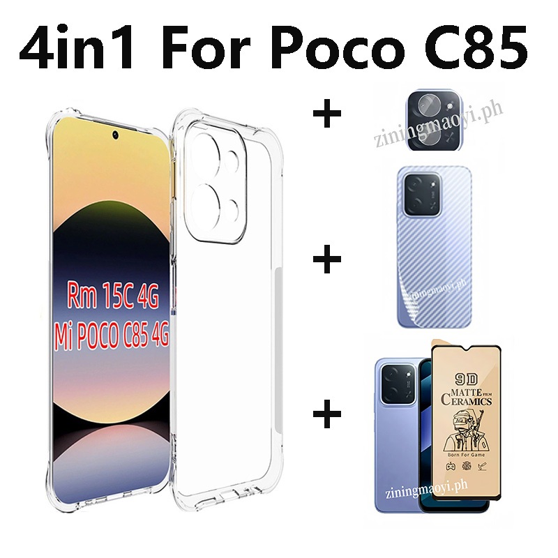 Ốp điện thoại trong suốt mềm chống sốc 4in1 Xiaomi Poco C85 cho Xiaomi Poco C71 C75 C61 C65 Phim kính cường lực và ống kính máy ảnh và phim mặt sau