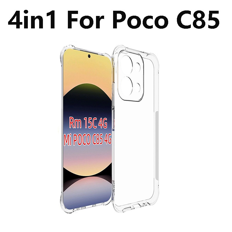 Ốp điện thoại trong suốt mềm chống sốc 4in1 Xiaomi Poco C85 cho Xiaomi Poco C71 C75 C61 C65 Phim kính cường lực và ống kính máy ảnh và phim mặt sau