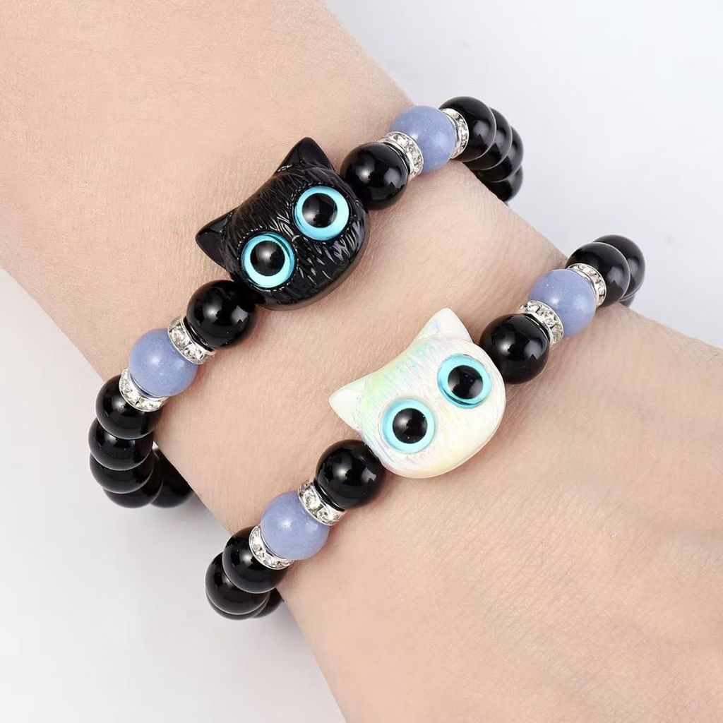 Vòng tay phát sáng đính cườm hình mèo - Quà tặng thời trang Hàn Quốc