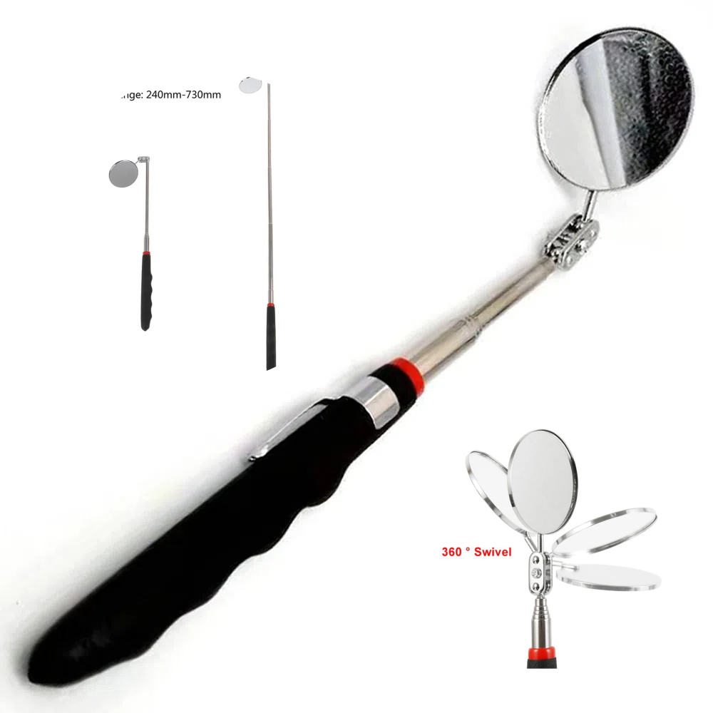 🪞FANIELLAPOWELL Gương tròn, Gương kiểm tra kính thiên văn mở rộng màu đen 24-73cm, Đầu xoay kính thiên văn bằng thép không gỉ 360° Cơ khí gương kiểm tra
