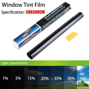 Faniellapowell 1 Cuộn 50x3m Phim Tint Cửa Sổ, Chống Tia UV Năng Lượng Mặt Trời Nhiệt Khối UV Lá Xe Ô Tô, VLT Bền 1% -50% Đen Bóng Nắng Kính Dán Kính Chắn Gió