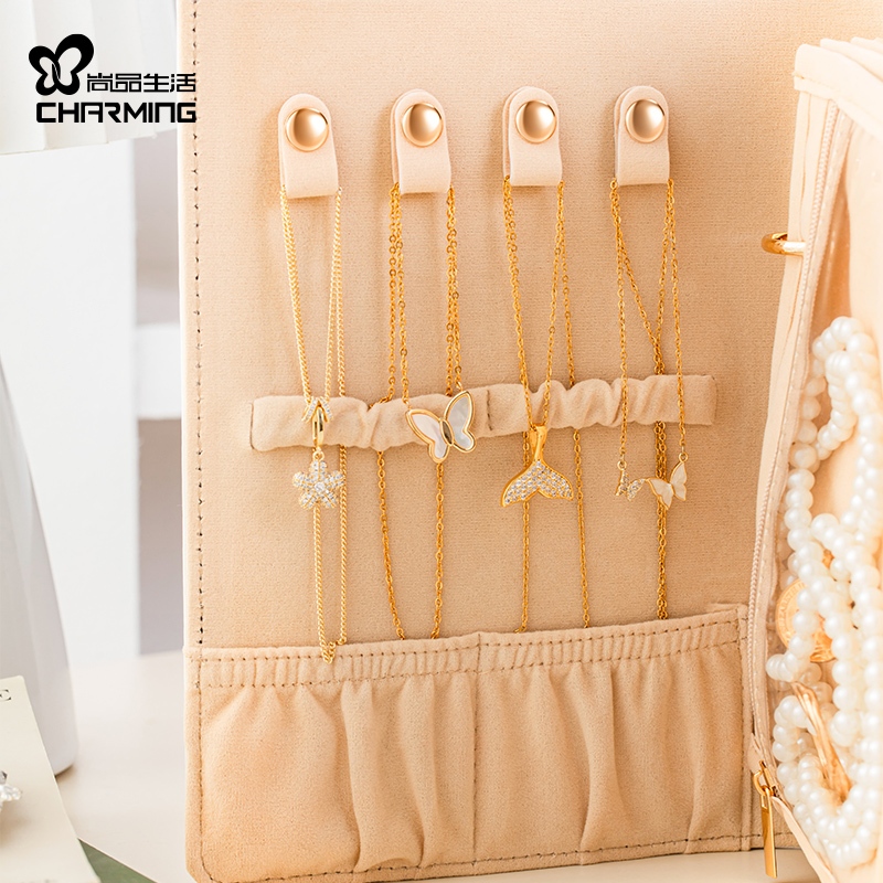 CASEGRACE Hộp Trang Sức Trong Suốt Túi Vòng Cổ Chất Kết Dính Lưu Trữ Sách Nhung Di Động Có Dây Kéo Sang Trọng Da PU Trang Sức Vòng Cổ Bông Tai Organzier