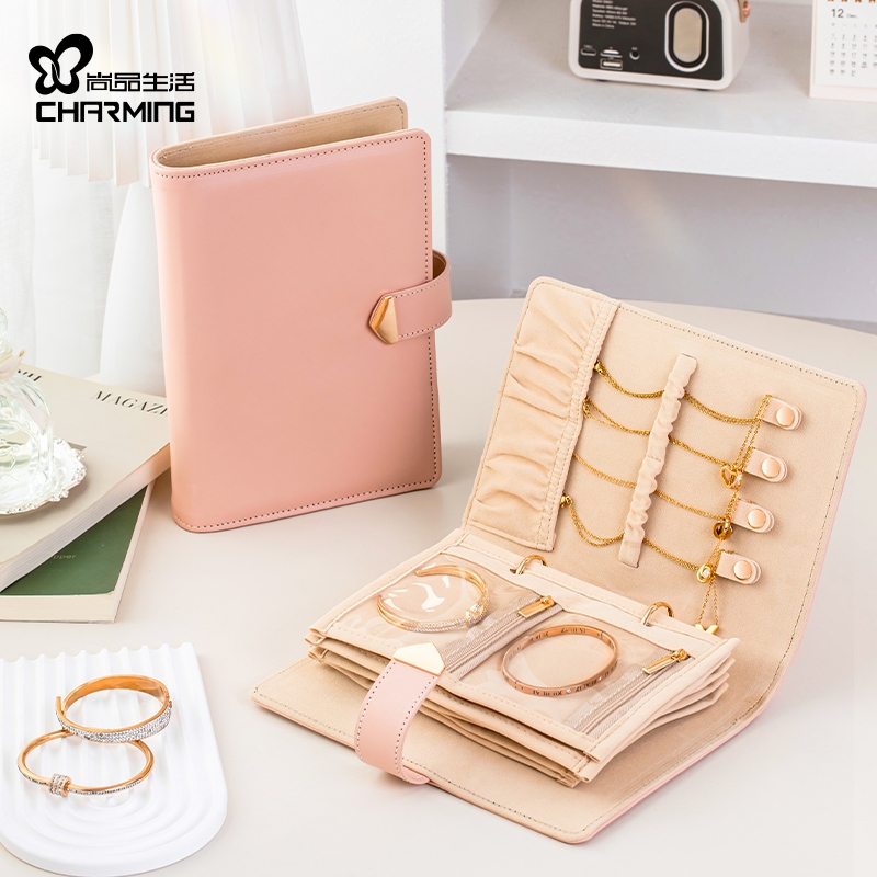 CASEGRACE Hộp Trang Sức Trong Suốt Túi Vòng Cổ Chất Kết Dính Lưu Trữ Sách Nhung Di Động Có Dây Kéo Sang Trọng Da PU Trang Sức Vòng Cổ Bông Tai Organzier