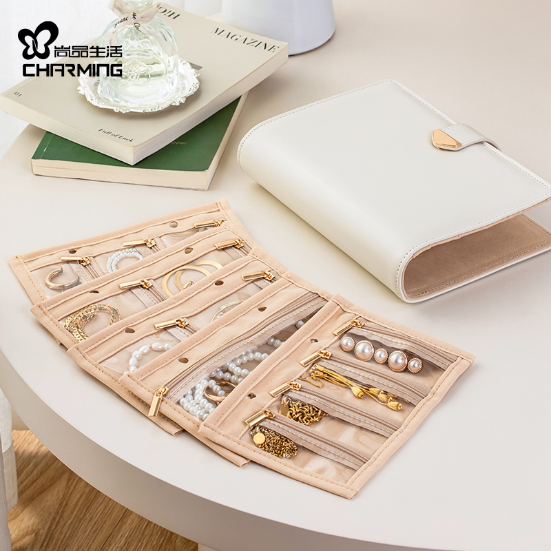 CASEGRACE Hộp Trang Sức Trong Suốt Túi Vòng Cổ Chất Kết Dính Lưu Trữ Sách Nhung Di Động Có Dây Kéo Sang Trọng Da PU Trang Sức Vòng Cổ Bông Tai Organzier