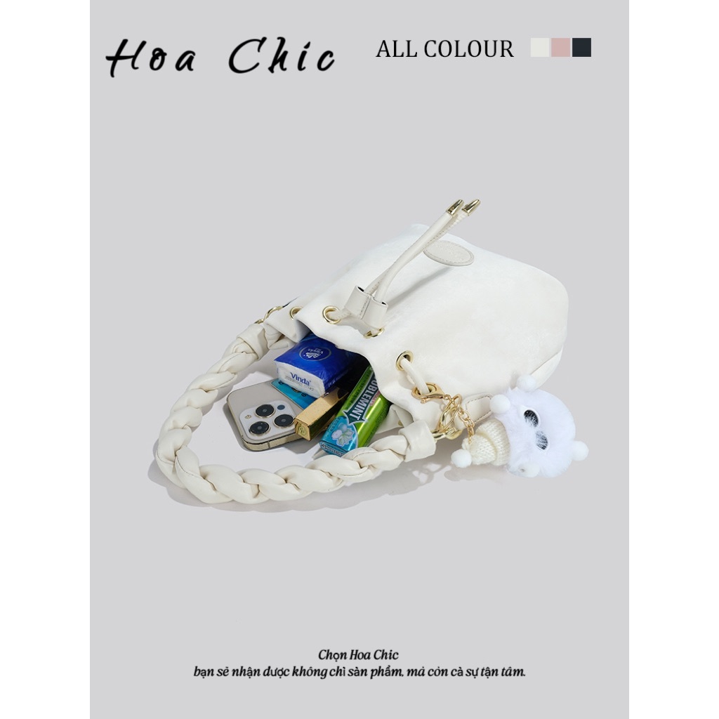 Túi Xô Nữ Cao Cấp Da PU Bóng Mềm Chống Nước Thiết Kế Quai Xoắn Dây Chuỗi Thanh Lịch Hàn Quốc