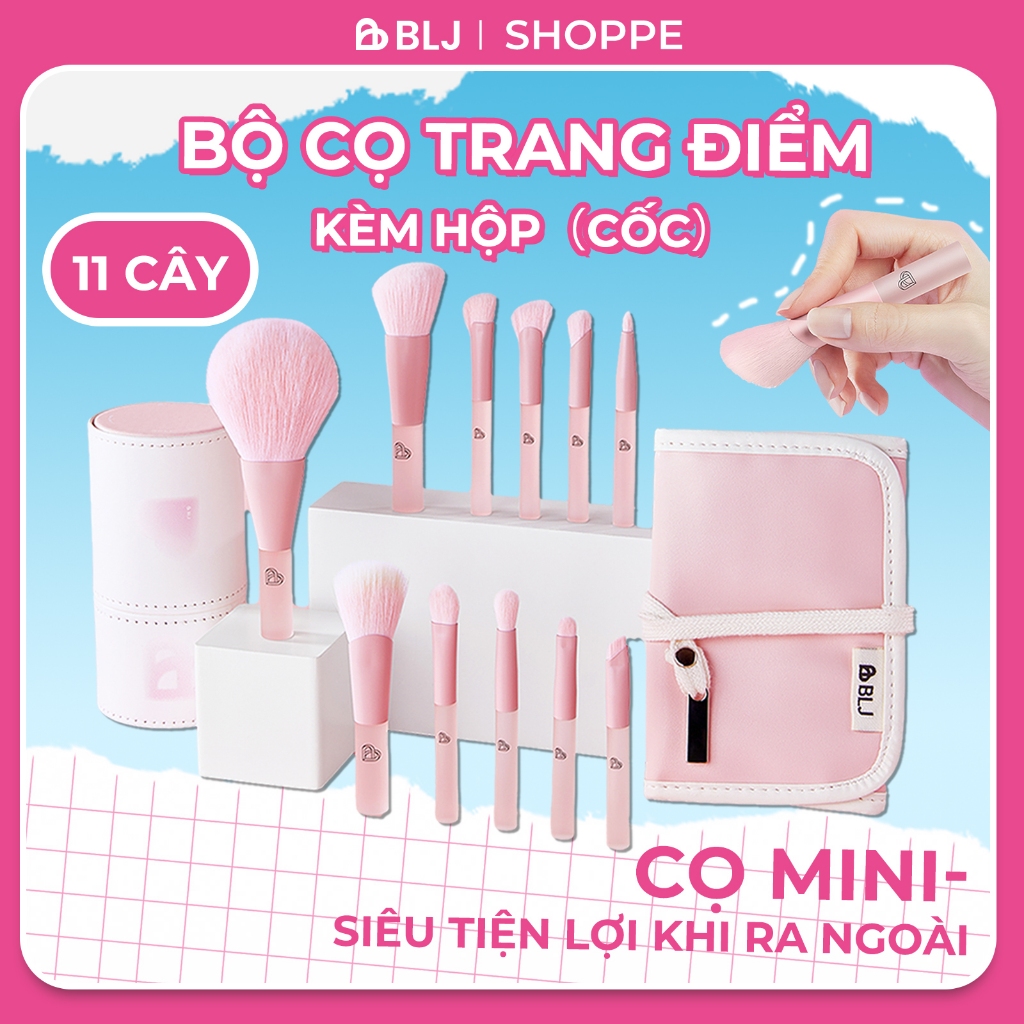 BLJ Bộ cọ trang điểm mini 11 chiếc size nhỏ màu hồng | Shopee Việt Nam