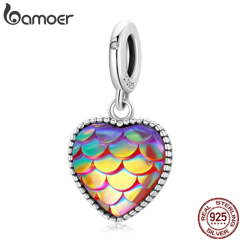 Hạt phụ kiện Bamoer Scc2007 bằng bạc 925 họa tiết trái tim và vảy cá dùng để tự làm vòng đeo tay và dây chuyền 4.5mm