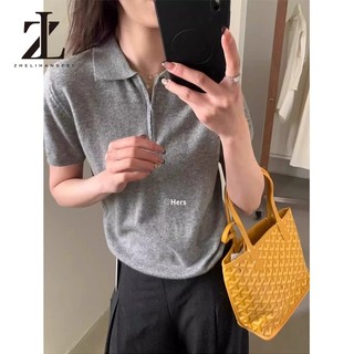 ZHELIHANGFEI Mùa hè phong cách Hàn Quốc khí chất đơn giản tôn dáng đi làm dễ phối cổ POLO dệt kim Ngắn Tay Nữ