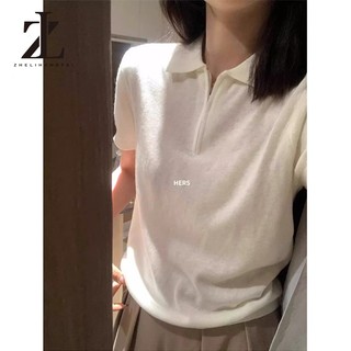 ZHELIHANGFEI Mùa hè phong cách Hàn Quốc khí chất đơn giản tôn dáng đi làm dễ phối cổ POLO dệt kim Ngắn Tay Nữ