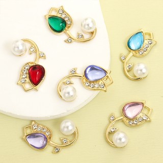 10 chiếc 8 màu Thủy tinh khảm hoa Tulip quyến rũ với kim cương giả & ngọc trai, Mặt dây chuyền hoa tinh tế cho vòng cổ DIY Bông tai Vòng tay Trâm cài - Quà tặng lý tưởng cho phụ nữ trong các lễ hội đặc biệt