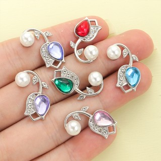 10 chiếc 8 màu Thủy tinh khảm hoa Tulip quyến rũ với kim cương giả & ngọc trai, Mặt dây chuyền hoa tinh tế cho vòng cổ DIY Bông tai Vòng tay Trâm cài - Quà tặng lý tưởng cho phụ nữ trong các lễ hội đặc biệt