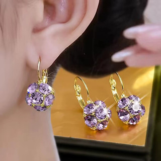 Bông tai cao cấp màu tím retro với kim cương thật, vẻ đẹp tươi sáng và sang trọng