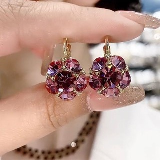 Bông tai cao cấp màu tím retro với kim cương thật, vẻ đẹp tươi sáng và sang trọng