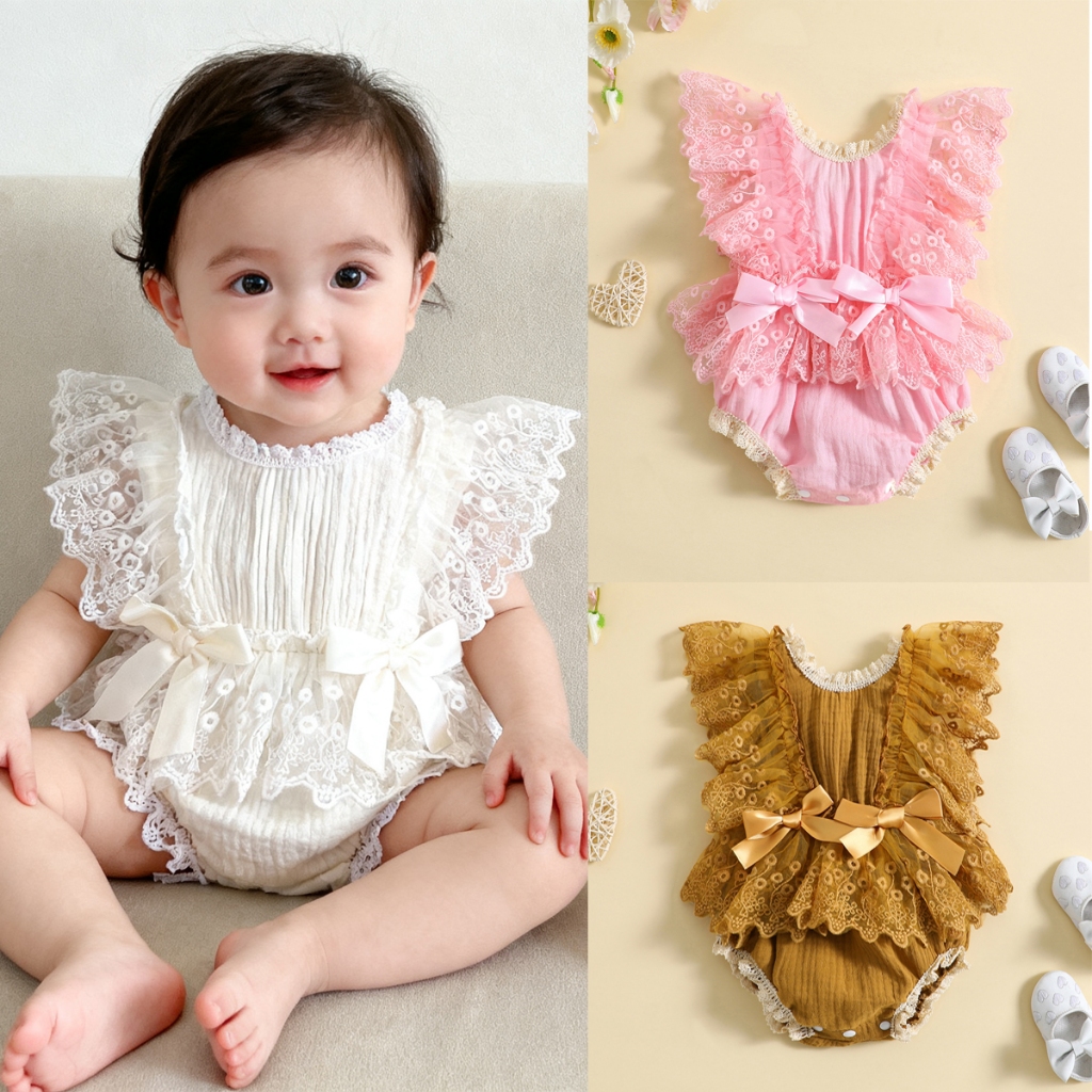 Áo Liền Quần Tay Xòe In Hoa Dành Cho Bé Gái 0-18 Tháng Tuổi