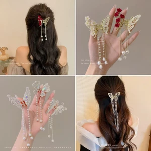 Kẹp Tóc Kim Loại Nơ Tua Rua - Phong Cách Mới, Thích Hợp Cho Duoi Ngua Va Mat Day Chen dau sau