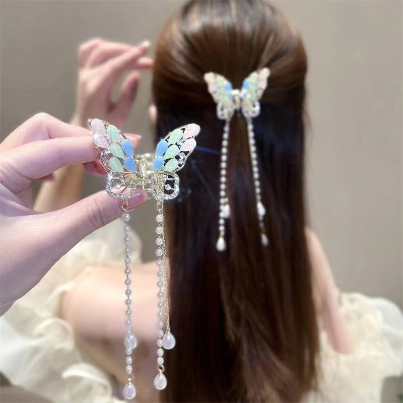 Kẹp Tóc Kim Loại Nơ Tua Rua - Phong Cách Mới, Thích Hợp Cho Duoi Ngua Va Mat Day Chen dau sau
