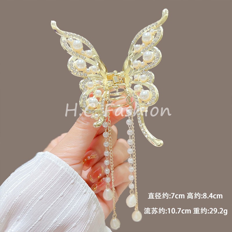 Kẹp Tóc Kim Loại Nơ Tua Rua - Phong Cách Mới, Thích Hợp Cho Duoi Ngua Va Mat Day Chen dau sau