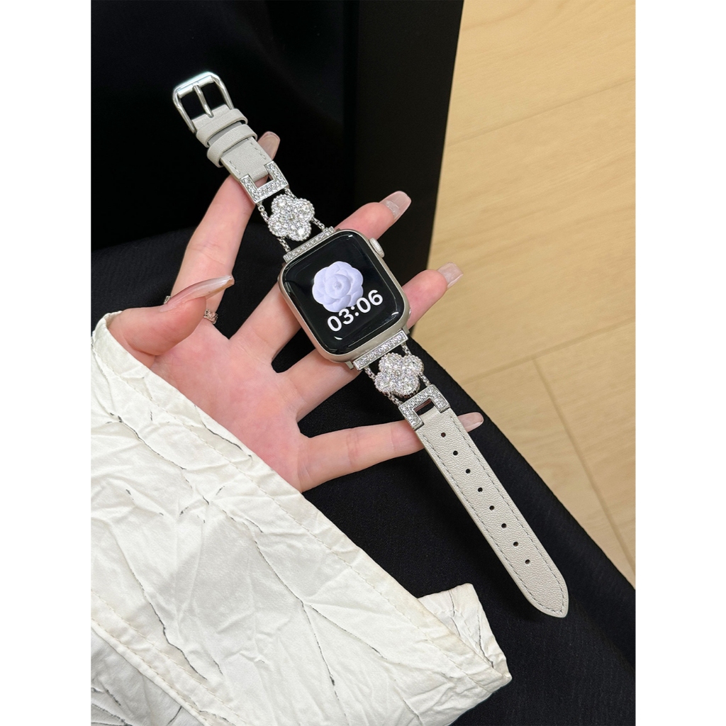 Nữ Starburst Và Da Trơn Da Thật Da Kim Loại Dây Da Cho Apple Watch S11 SE3 Ultra3 S10 S9 S8 SE S7 S6 Ultra 49mm 46mm 40mm 44mm 41mm 45mm Iwatch Band