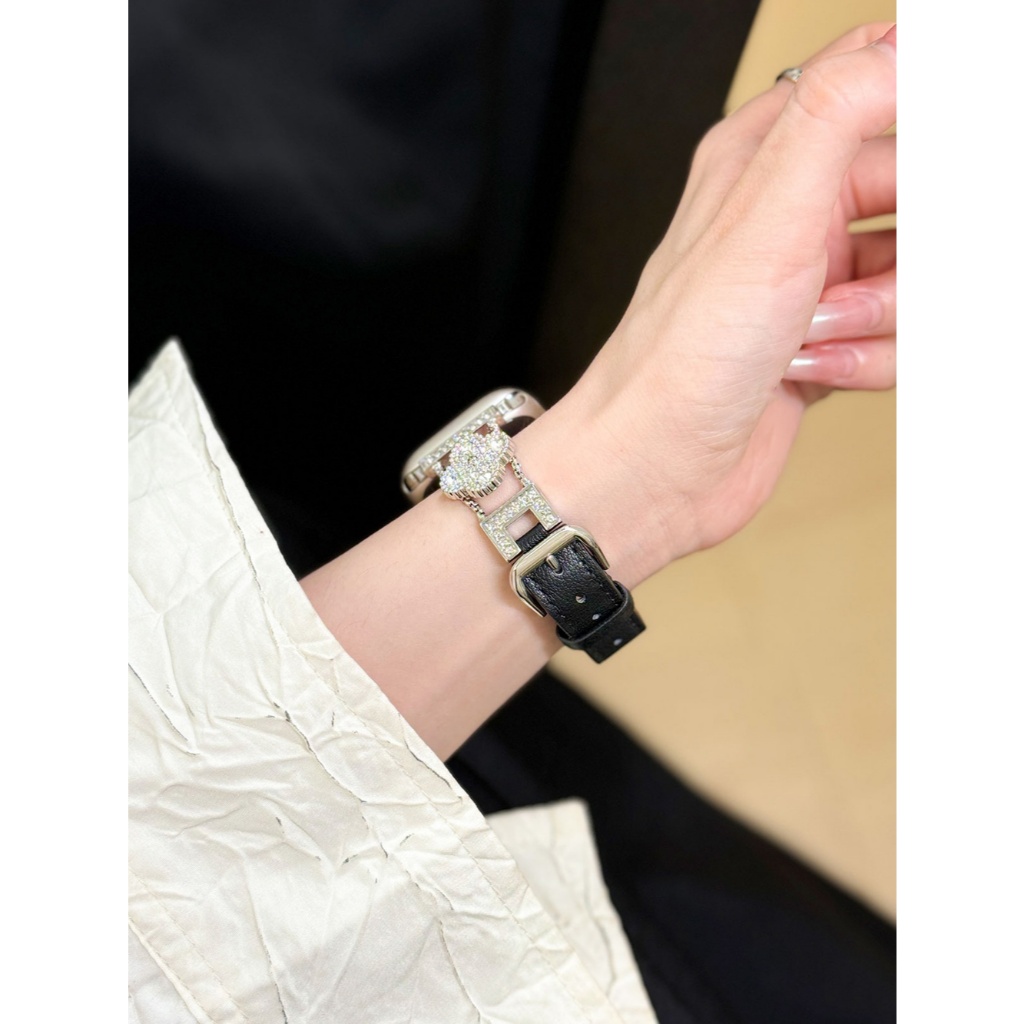 Nữ Starburst Và Da Trơn Da Thật Da Kim Loại Dây Da Cho Apple Watch S11 SE3 Ultra3 S10 S9 S8 SE S7 S6 Ultra 49mm 46mm 40mm 44mm 41mm 45mm Iwatch Band