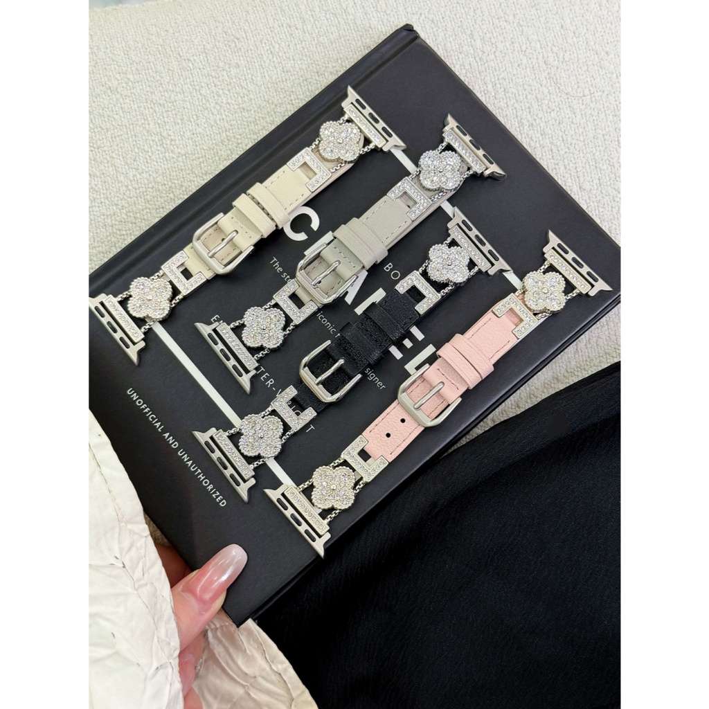 Nữ Starburst Và Da Trơn Da Thật Da Kim Loại Dây Da Cho Apple Watch S11 SE3 Ultra3 S10 S9 S8 SE S7 S6 Ultra 49mm 46mm 40mm 44mm 41mm 45mm Iwatch Band