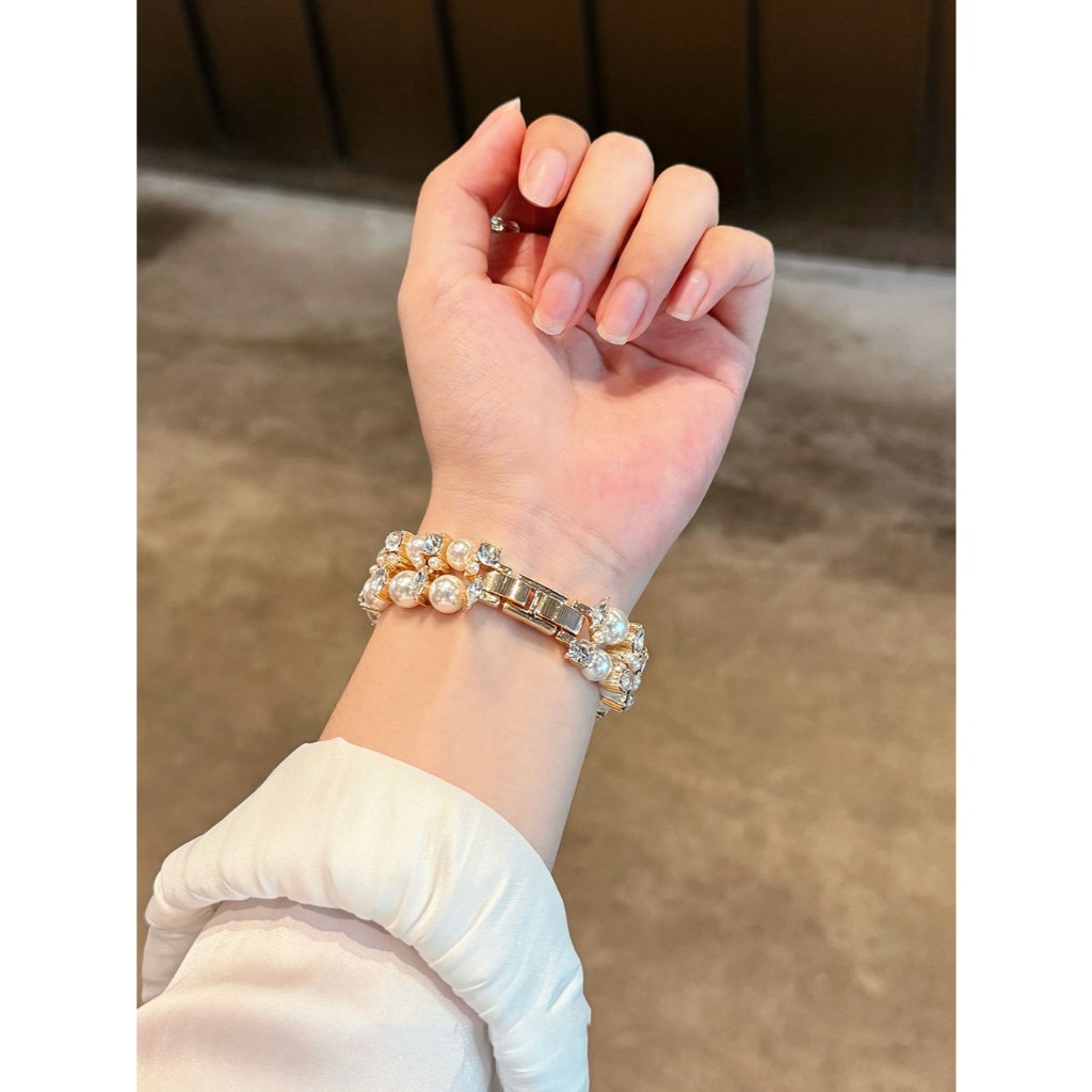 Dây đeo vòng tay kim loại ngọc trai lá nữ Thích hợp cho Apple Watch S11 SE3 Ultra3 S10 S9 S8 SE S7 S6 Ultra 49mm 46mm 42mm 40mm 44mm 41mm 45mm Dây đeo cổ tay