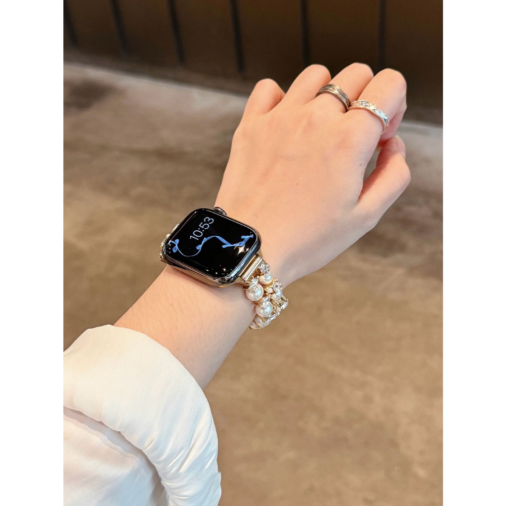 Dây đeo vòng tay kim loại ngọc trai lá nữ Thích hợp cho Apple Watch S11 SE3 Ultra3 S10 S9 S8 SE S7 S6 Ultra 49mm 46mm 42mm 40mm 44mm 41mm 45mm Dây đeo cổ tay
