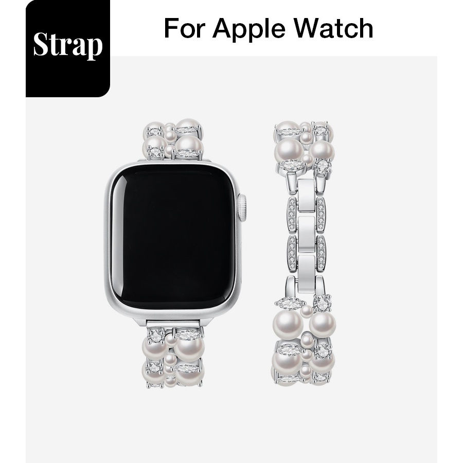 Dây đeo vòng tay kim loại ngọc trai lá nữ Thích hợp cho Apple Watch S11 SE3 Ultra3 S10 S9 S8 SE S7 S6 Ultra 49mm 46mm 42mm 40mm 44mm 41mm 45mm Dây đeo cổ tay