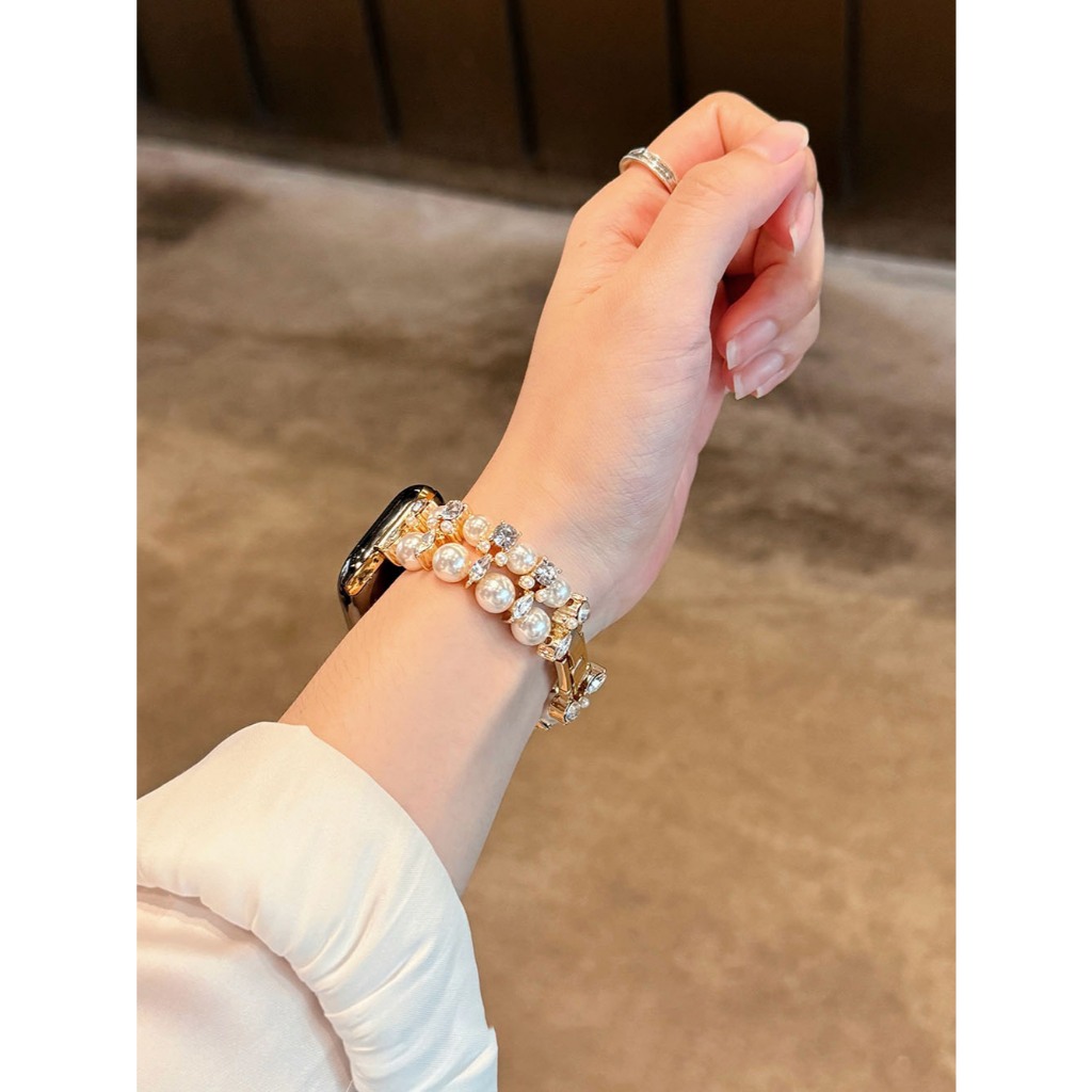Dây đeo vòng tay kim loại ngọc trai lá nữ Thích hợp cho Apple Watch S11 SE3 Ultra3 S10 S9 S8 SE S7 S6 Ultra 49mm 46mm 42mm 40mm 44mm 41mm 45mm Dây đeo cổ tay