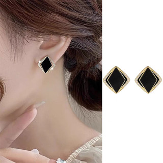Bông Tai Kim Cương Đen Vuông Phong Cách Retro Đơn Giản