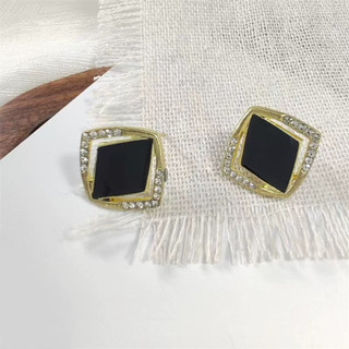 Bông Tai Kim Cương Đen Vuông Phong Cách Retro Đơn Giản