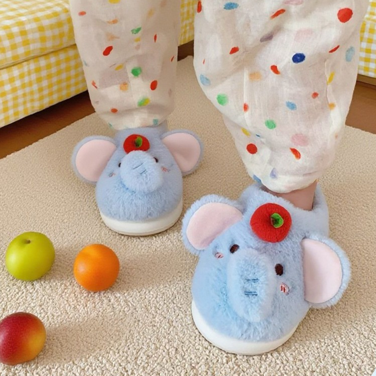 XIXITIAO Dép Cotton Đế Mềm Voi Dễ Thương Nữ Mùa Đông Thoải Mái Nhà