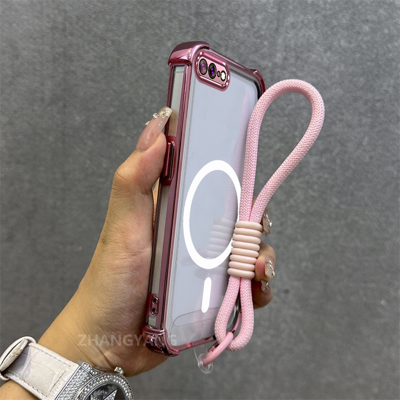 Ốp Lưng Cho iPhone 7 Plus iPhone 8 Plus Mạ Điện Chống Rơi Vỏ Điện Thoại Thẩm Mỹ Mới Vòng Hút Từ Tính Thiết Kế Mới Vỏ Mềm Miễn Phí Dây