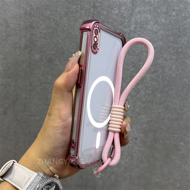Ốp Lưng Cho iPhone X Xs Xr Xs Max Mạ Điện Chống Rơi Vỏ Điện Thoại Thẩm Mỹ Mới Vòng Hút Từ Tính Thiết Kế Mới Vỏ Mềm Miễn Phí Dây