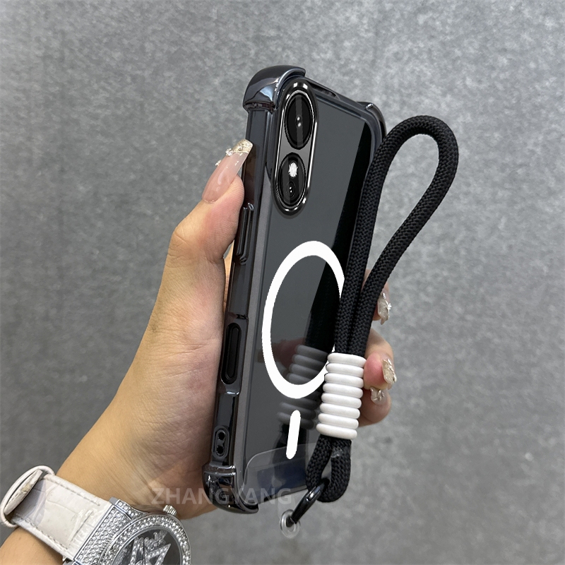 Ốp Lưng Cho OPPO A18 A38 A17 A17K A60 Mạ Điện Chống Rơi Vỏ Điện Thoại Thẩm Mỹ Mới Vòng Hút Từ Tính Thiết Kế Mới Vỏ Mềm Miễn Phí Dây
