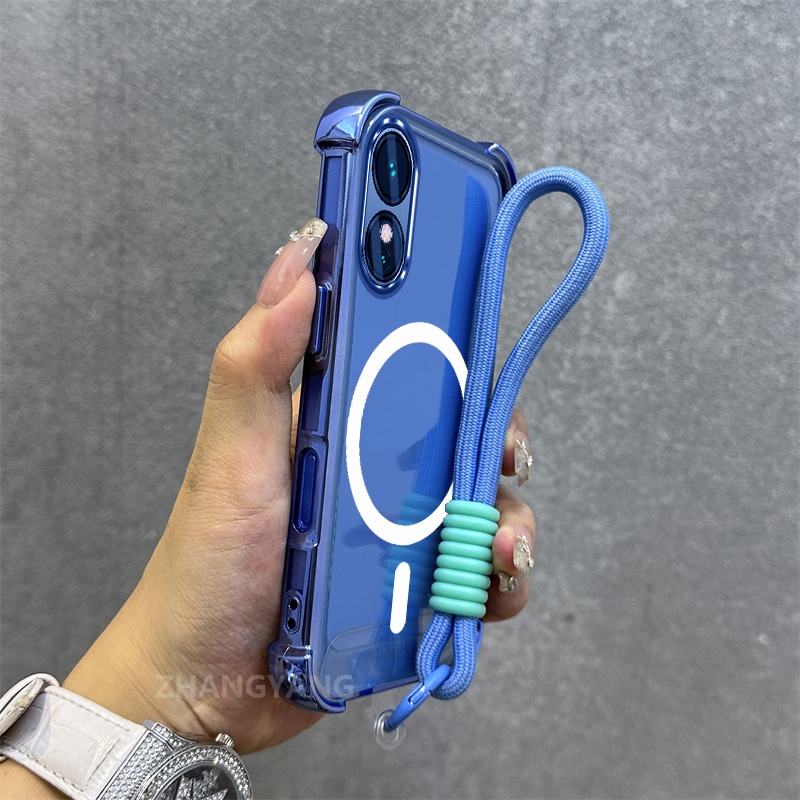 Ốp Lưng Cho OPPO A18 A38 A17 A17K A60 Mạ Điện Chống Rơi Vỏ Điện Thoại Thẩm Mỹ Mới Vòng Hút Từ Tính Thiết Kế Mới Vỏ Mềm Miễn Phí Dây