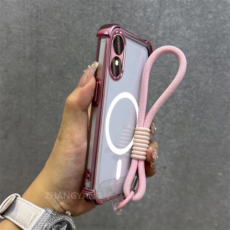 Ốp Lưng Cho OPPO A18 A38 A17 A17K A60 Mạ Điện Chống Rơi Vỏ Điện Thoại Thẩm Mỹ Mới Vòng Hút Từ Tính Thiết Kế Mới Vỏ Mềm Miễn Phí Dây