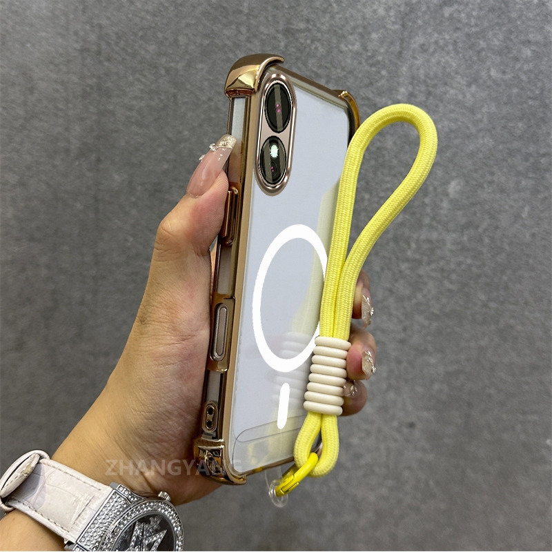 Ốp Lưng Cho OPPO A18 A38 A17 A17K A60 Mạ Điện Chống Rơi Vỏ Điện Thoại Thẩm Mỹ Mới Vòng Hút Từ Tính Thiết Kế Mới Vỏ Mềm Miễn Phí Dây