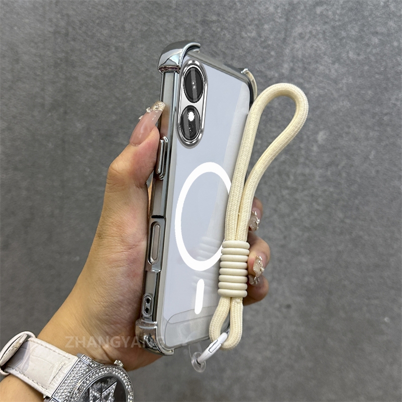 Ốp Lưng Cho OPPO A18 A38 A17 A17K A60 Mạ Điện Chống Rơi Vỏ Điện Thoại Thẩm Mỹ Mới Vòng Hút Từ Tính Thiết Kế Mới Vỏ Mềm Miễn Phí Dây