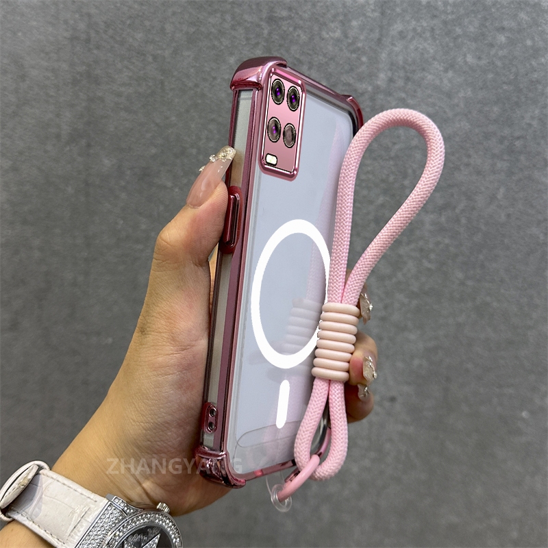 Ốp Lưng Cho OPPO A54 4G Mạ Điện Chống Rơi Vỏ Điện Thoại Thẩm Mỹ Mới Vòng Hút Từ Tính Thiết Kế Mới Vỏ Mềm Miễn Phí Dây