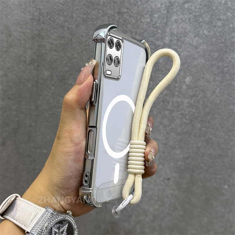 Ốp Lưng Cho OPPO A54 4G Mạ Điện Chống Rơi Vỏ Điện Thoại Thẩm Mỹ Mới Vòng Hút Từ Tính Thiết Kế Mới Vỏ Mềm Miễn Phí Dây