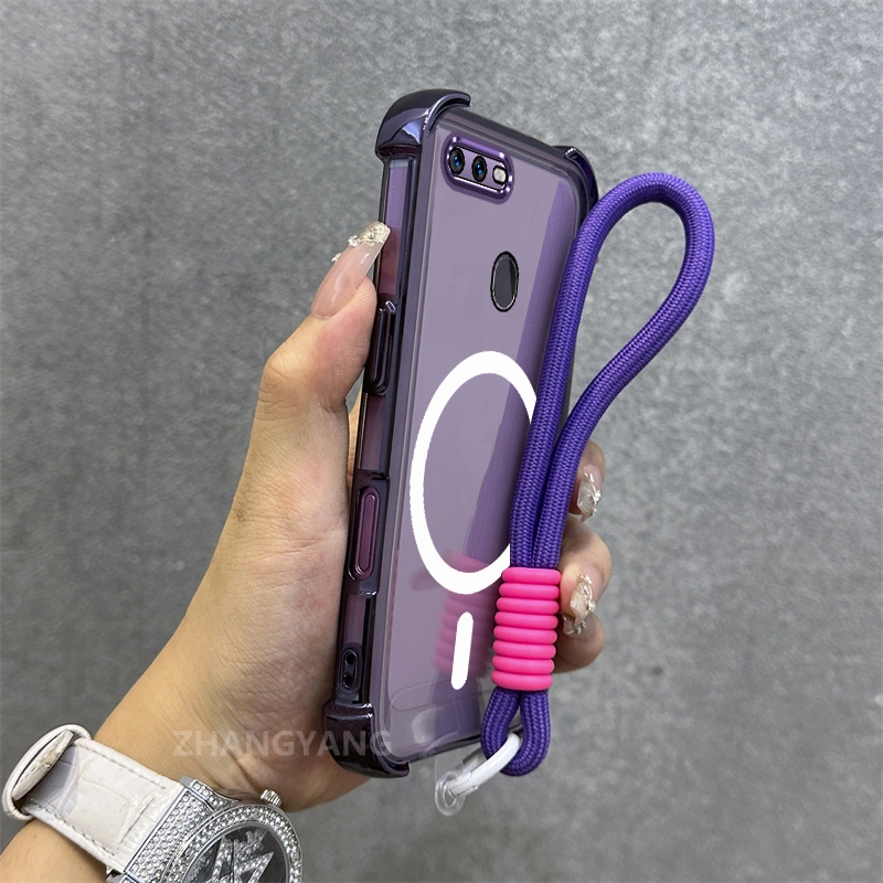 Ốp Lưng Cho OPPO A5S A12 A7 F9 Mạ Điện Chống Rơi Vỏ Điện Thoại Thẩm Mỹ Mới Vòng Hút Từ Tính Thiết Kế Mới Vỏ Mềm Miễn Phí Dây
