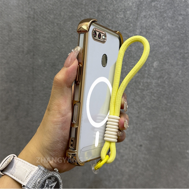 Ốp Lưng Cho OPPO A5S A12 A7 F9 Mạ Điện Chống Rơi Vỏ Điện Thoại Thẩm Mỹ Mới Vòng Hút Từ Tính Thiết Kế Mới Vỏ Mềm Miễn Phí Dây