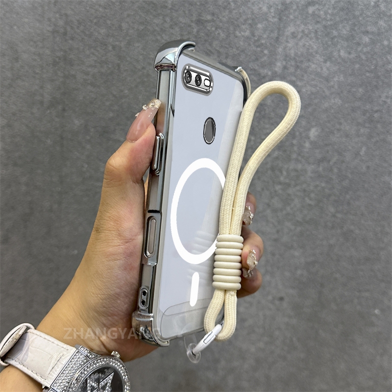 Ốp Lưng Cho OPPO A5S A12 A7 F9 Mạ Điện Chống Rơi Vỏ Điện Thoại Thẩm Mỹ Mới Vòng Hút Từ Tính Thiết Kế Mới Vỏ Mềm Miễn Phí Dây