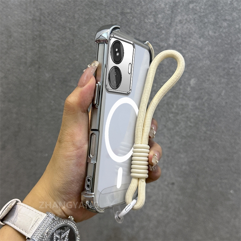 Ốp Lưng Cho Realme C55 Mạ Điện Chống Rơi Vỏ Điện Thoại Thẩm Mỹ Mới Vòng Hút Từ Tính Thiết Kế Mới Vỏ Mềm Miễn Phí Dây