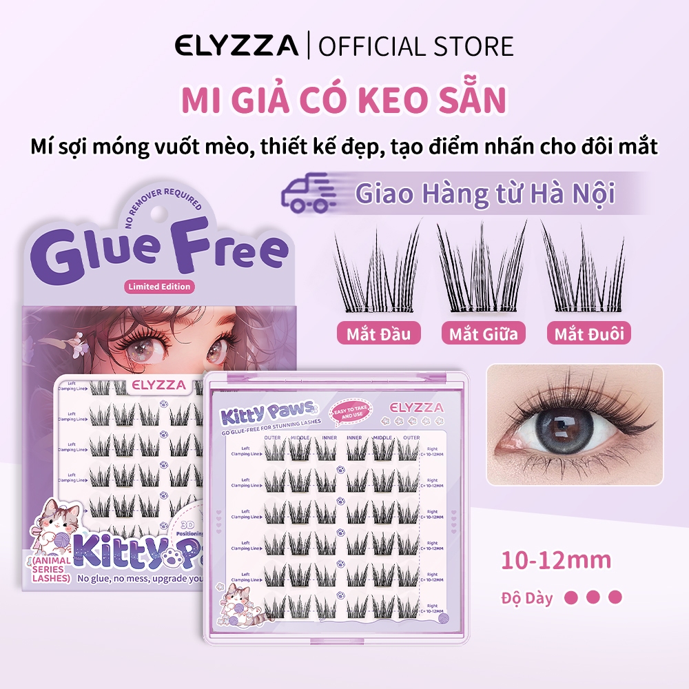 [HCM] Mi Giả Có Keo Sẵn ELYZZA Móng Vuốt Mèo Không Cần Keo, Dài 10-12mm, 36 Cụm, Nhẹ Tự Nhiên