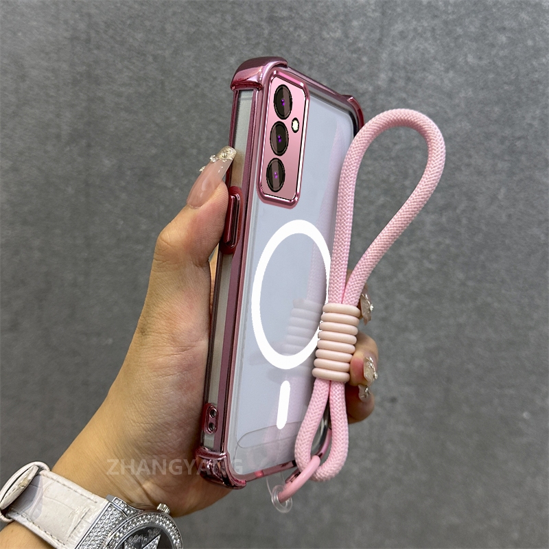 Ốp Lưng Dành Cho Samsung A16 A17 Mạ Điện Chống Rơi Vỏ Điện Thoại Thẩm Mỹ Mới Vòng Hút Từ Tính Thiết Kế Mới Vỏ Mềm Miễn Phí Dây