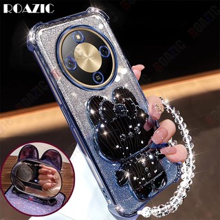 Vỏ Tương Thích Cho Honor X9d 5G Mới Thẩm Mỹ Thỏ Trang Điểm Gương Giá Đỡ Silicon Mềm TPU Vỏ Điện Thoại Bảo Vệ Chống Sốc Có Dây Đeo SSF05