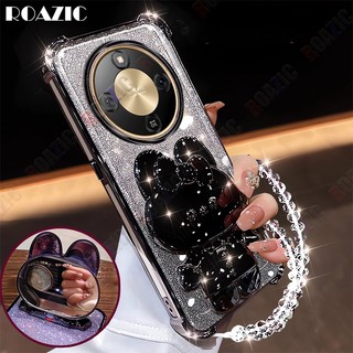 Vỏ Tương Thích Cho Honor X9d 5G Mới Thẩm Mỹ Thỏ Trang Điểm Gương Giá Đỡ Silicon Mềm TPU Vỏ Điện Thoại Bảo Vệ Chống Sốc Có Dây Đeo SSF05